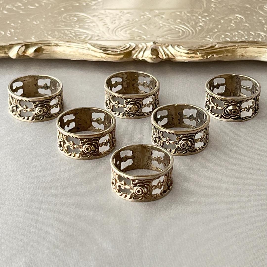 【ALBO】 薔薇のナプキンリング 6個【純銀】ヒルデスハイムローズ ケース