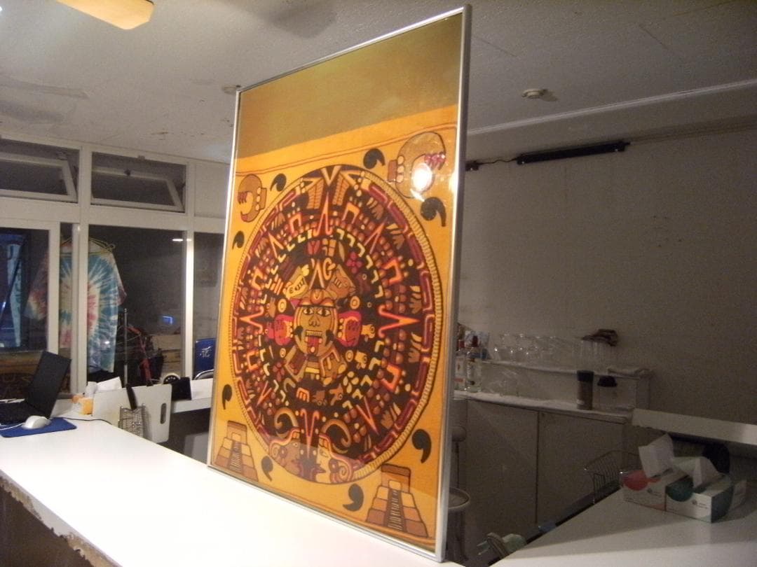 レトロ★メキシコ製品 当時物 世界遺産 マヤ文明 太陽の石 刺繍 装飾品 飾り物