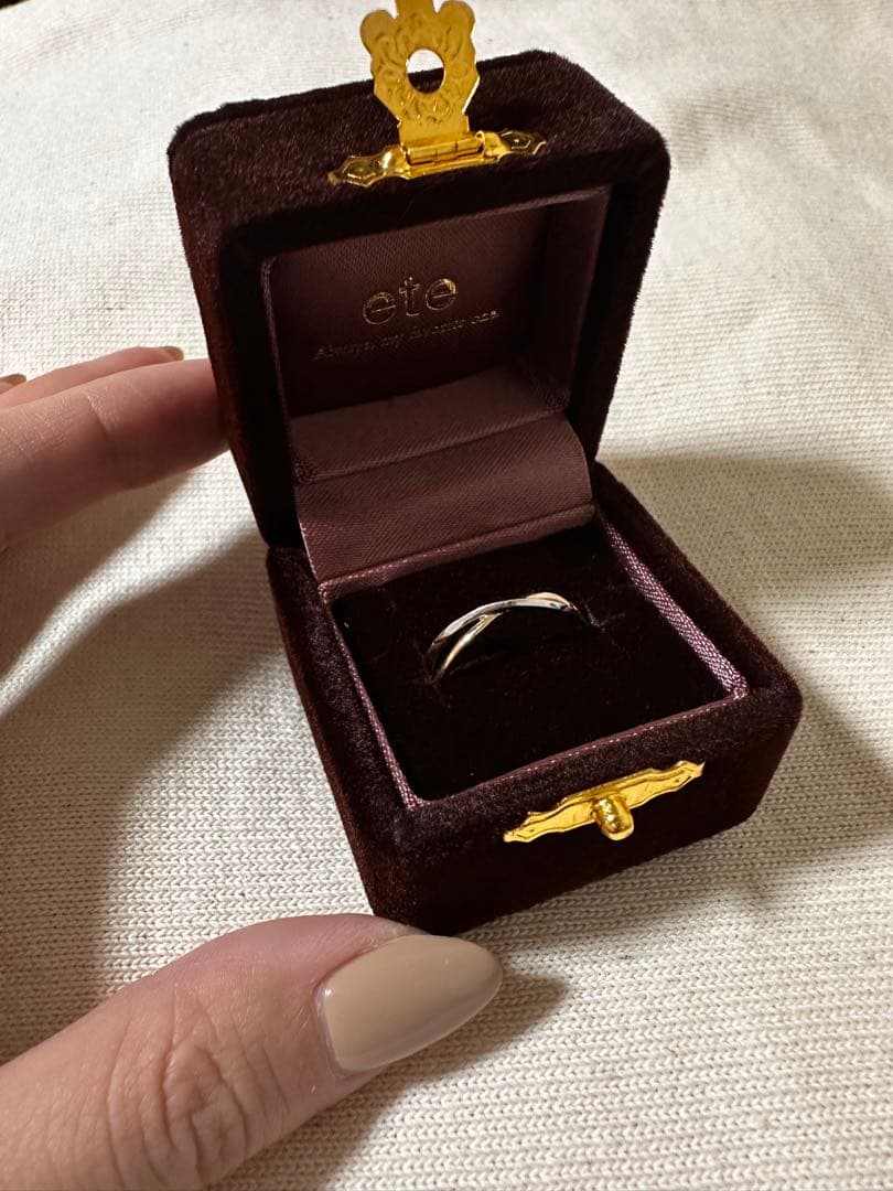 ete [レイヤード] K10YG クロス バイカラー リング　11号