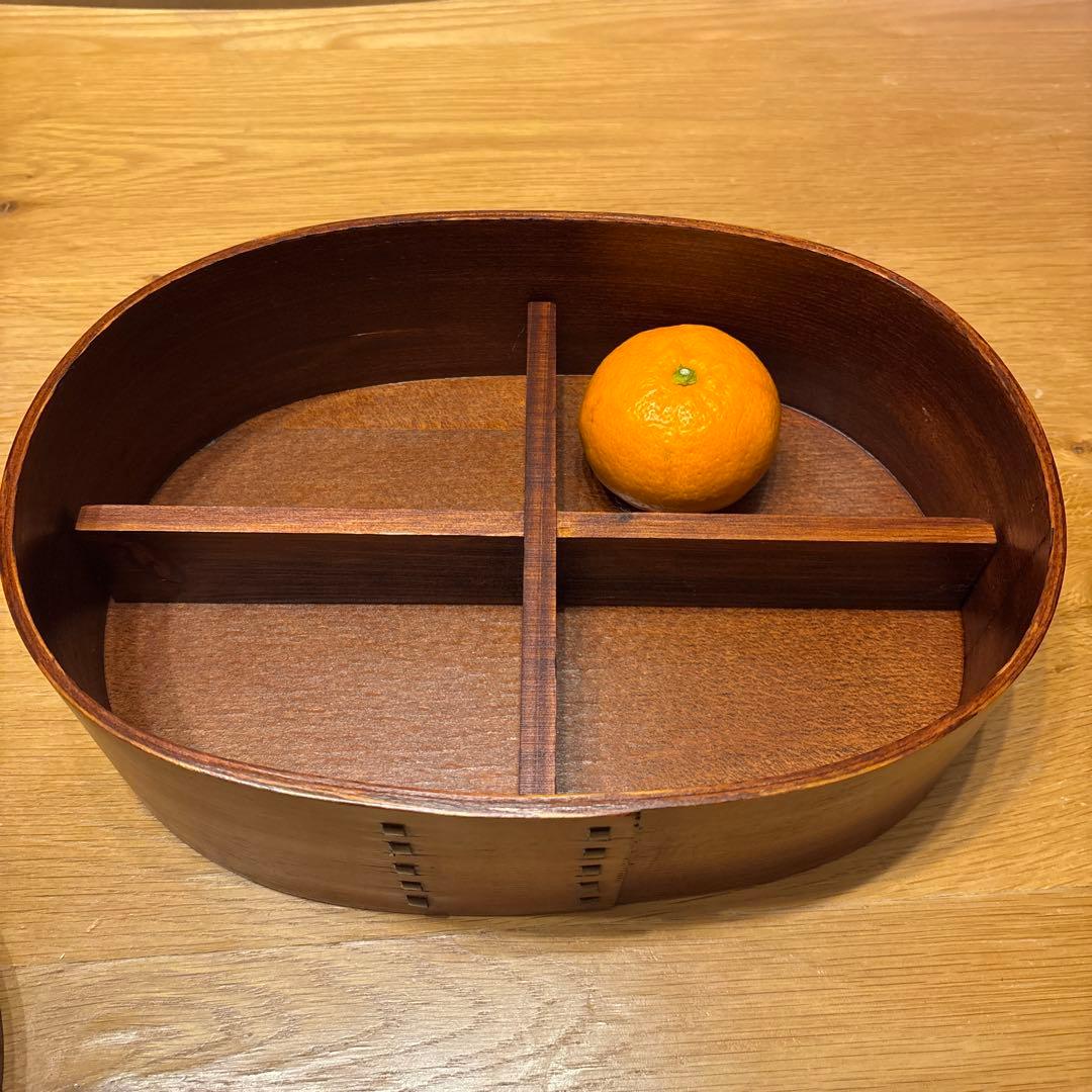 希少！直径30cm 特大曲げわっぱ 楕円形 仕切り付き 小物入れにも 漆 弁当