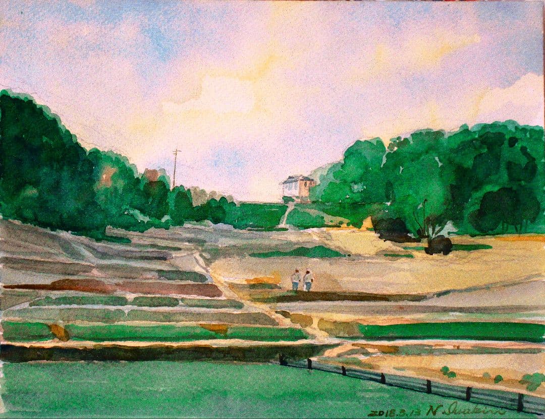 水彩画 田園風景 2018年 額装済み 原画