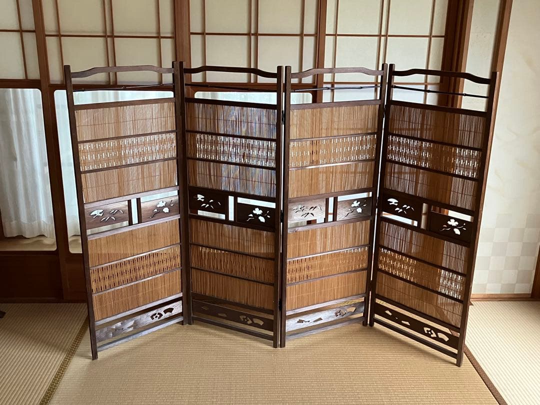 4連衝立 パーテーション 自然素材 希少 間仕切り 古民家 古道具 和美術