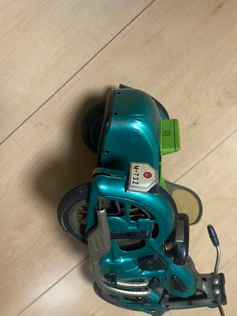 マルサン製1960年代製造 ブリキ製サイドカー付きバイク グリーン色