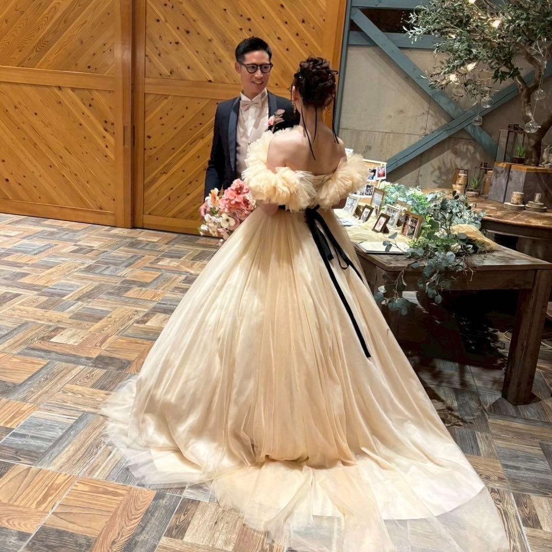 ハツコエンドウ ジル風 カラードレス ベージュ パニエ付き