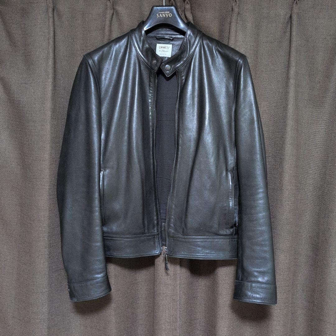 48サイズ EMMETI ラムレザー　シングル　ジャケット　黒　JURI
