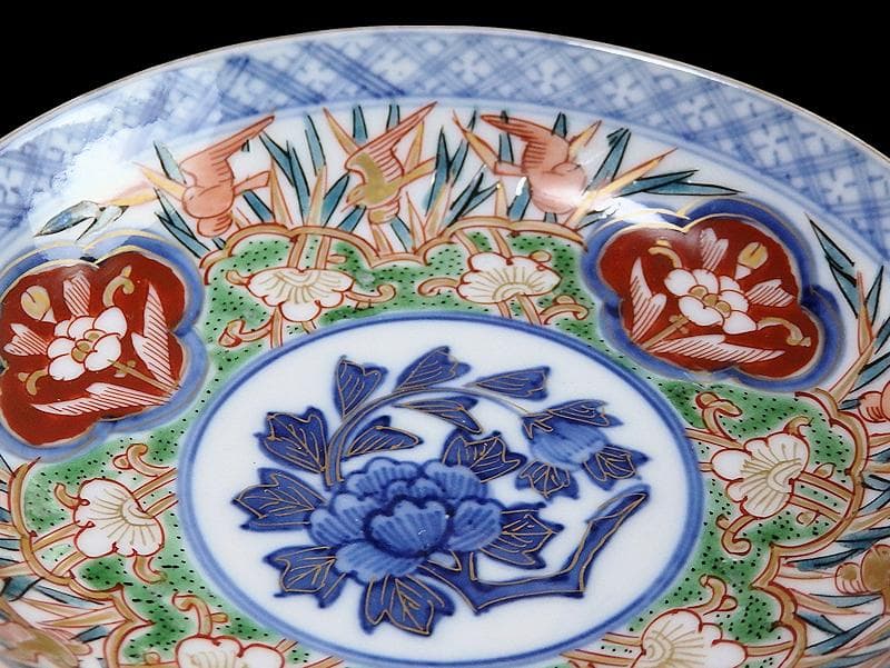 大聖寺伊万里　色絵　花鳥紋の図　４寸皿　４客　A541AS-CVu