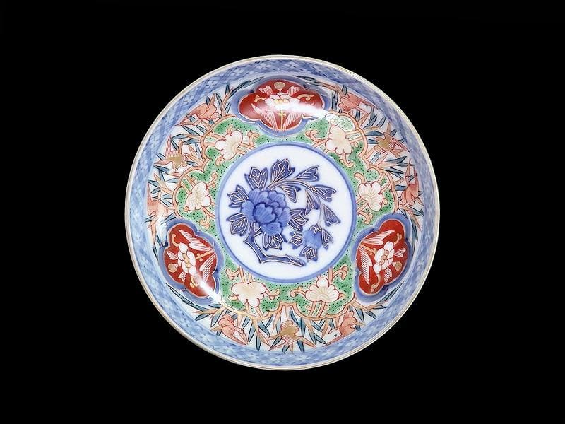 大聖寺伊万里　色絵　花鳥紋の図　４寸皿　４客　A541AS-CVu