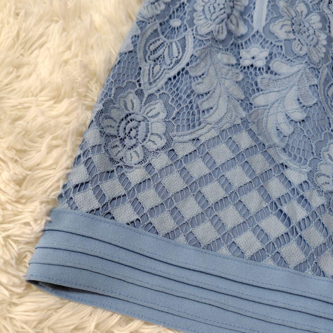 【美品♡美シルエット】タダシショージ　Vネックコードレースドレス　フィット　水色