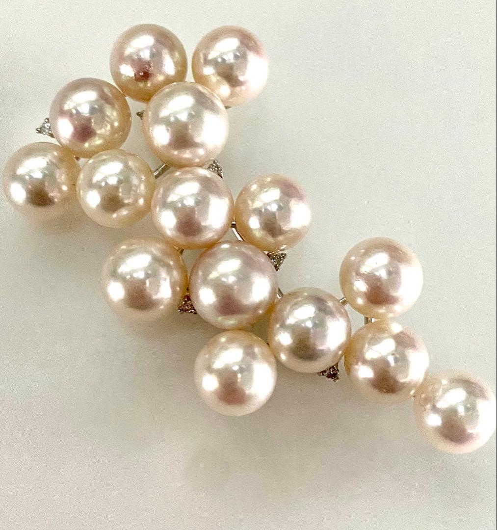 あこや本真珠メレダイヤ入りブローチ美品