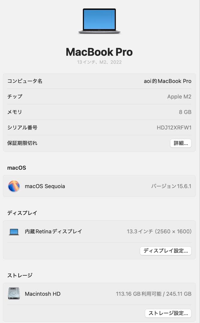 MacBook Pro 13インチ 2022 M2 8GB 256GB 英語配列
