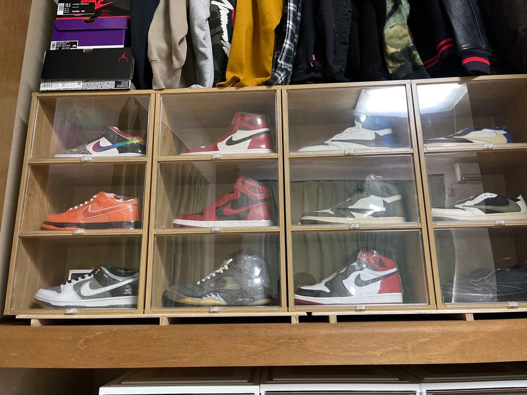 高級ウッドシューズボックス　UVカットパネル　ウッド　12足分セット