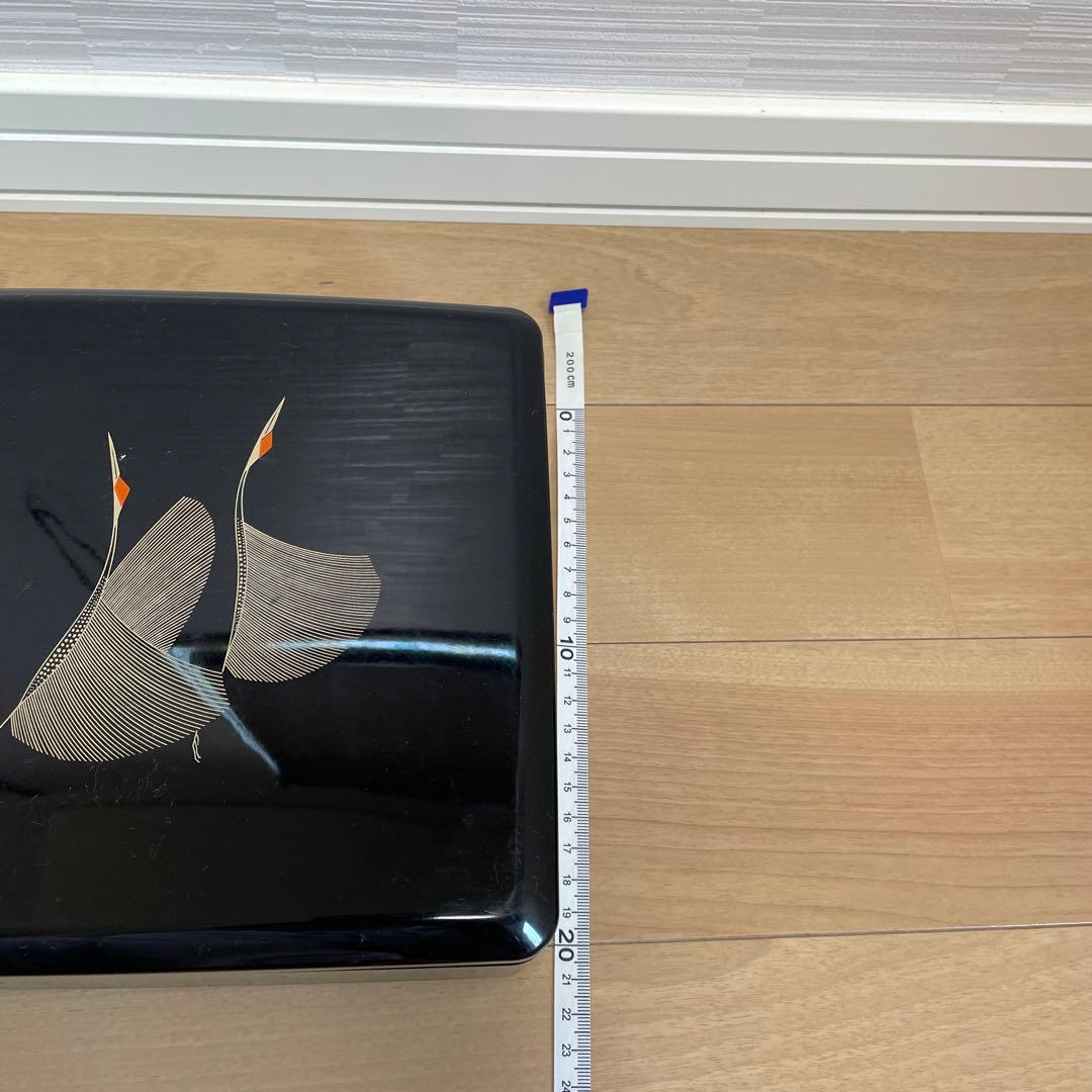 漆製 重箱 鶴と葉のデザイン 約20cm