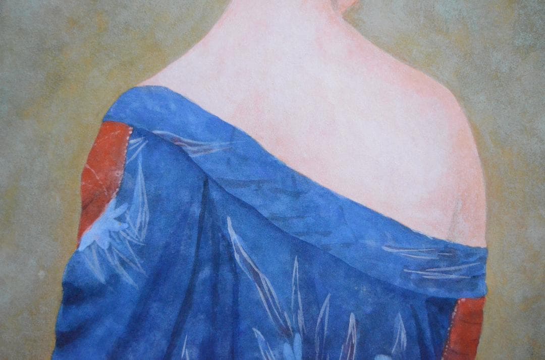 【「和服の女」 岩絵具 】岡田三郎助あやめの衣の模写