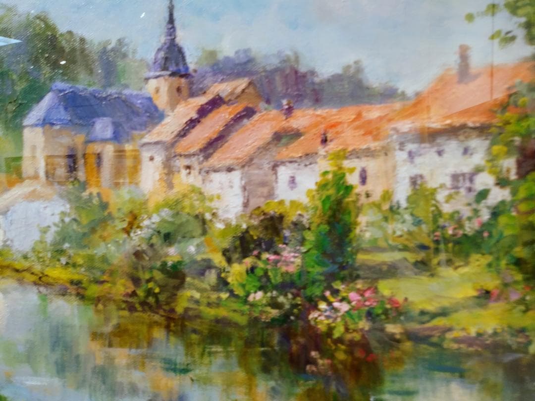 油絵　「ベルギーの教会」F6号　額装　真作
