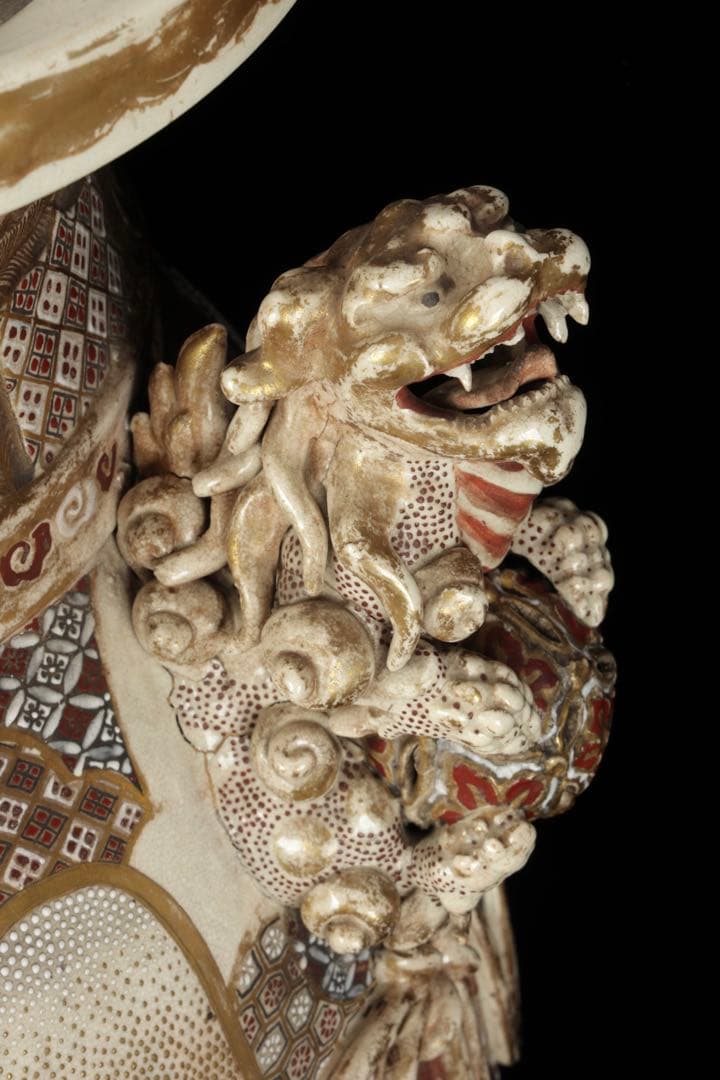 【極上薩摩焼】特大金襴手色絵賢人図獅子摘蓋獅 香炉 飾壺 時代骨董 古美術アート