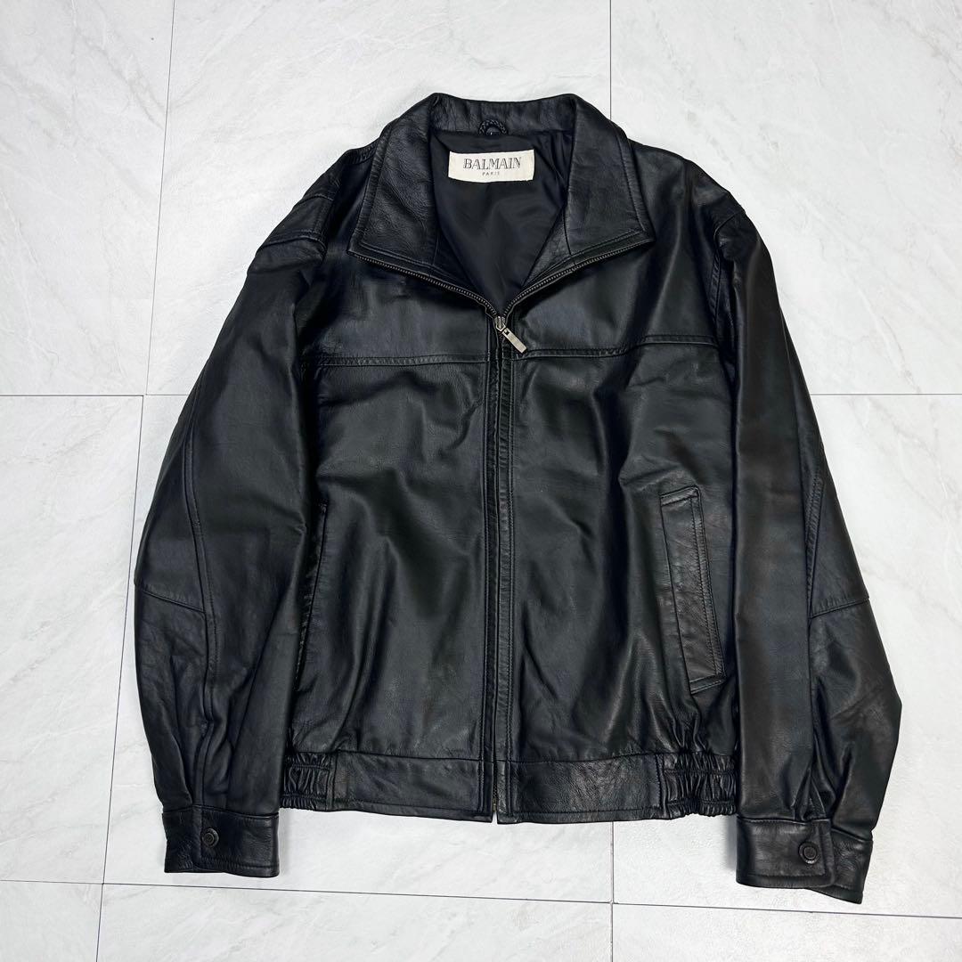 極美品 BALMAIN PARIS ラムレザー ジャケット L ブルゾン 黒