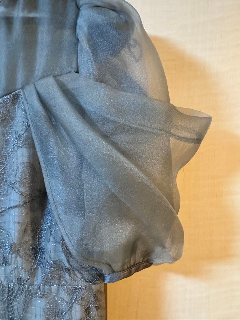 【LEJA】オーガンジードレープパフスリーブマーメイドシルエットドレス