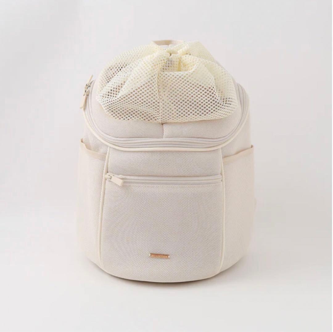 ホワイト メッシュ リュック型キャリーバッグmonchéri Mサイズ