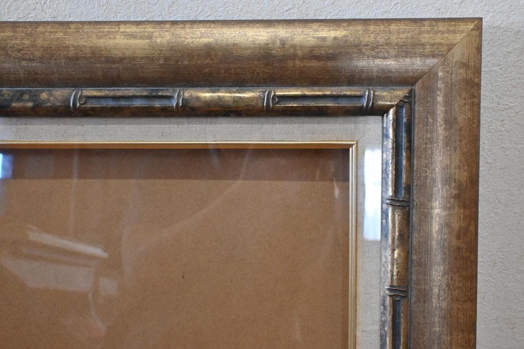 【額縁】新品F8☆木製油彩額・前面ガラス付・茶ゴールド・白布・箱付・アンティーク