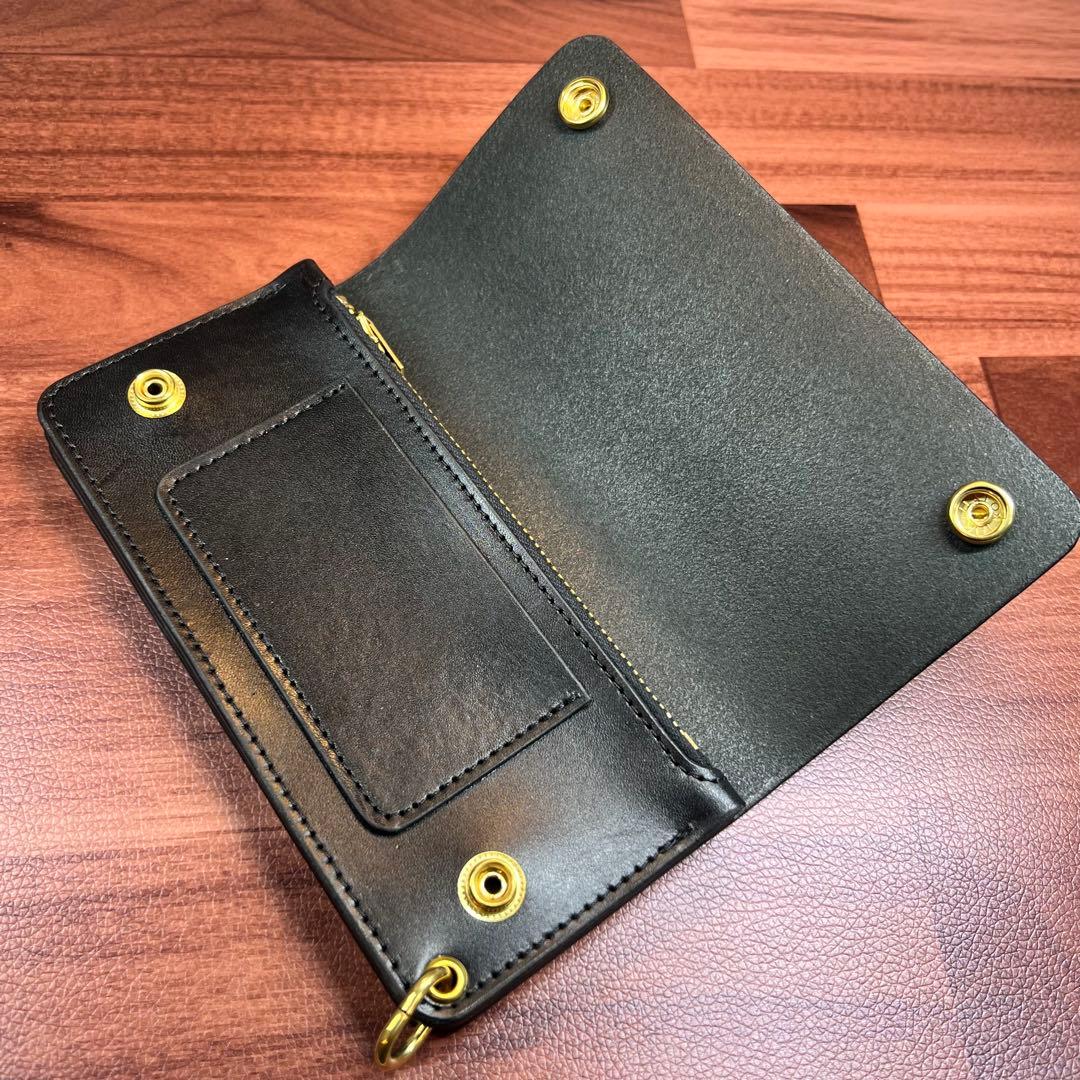 【トラッカーウォレット ロング 3層】 ブラック ゴールド universal