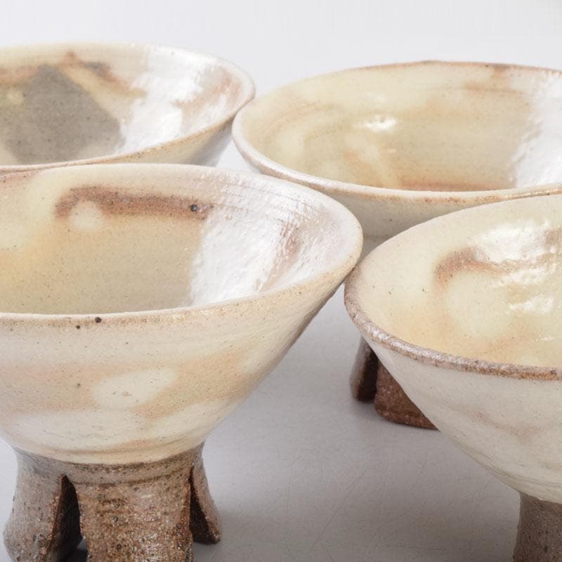 和食器　茶懐石　信楽焼　勝尾黎彦作　粉引　切高台　向付　五客　共箱　C　9016