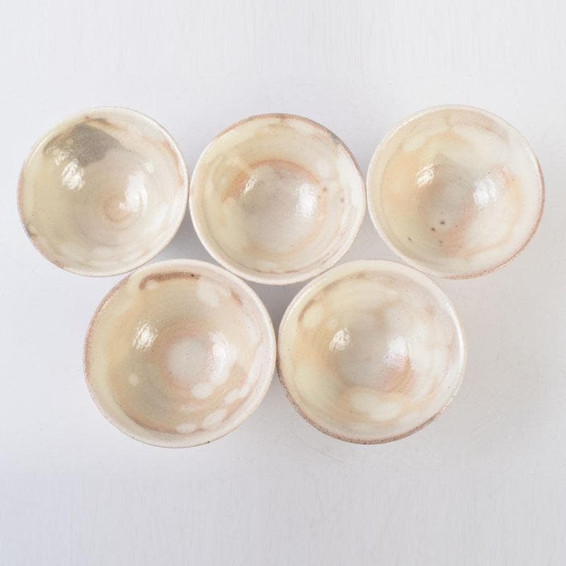 和食器　茶懐石　信楽焼　勝尾黎彦作　粉引　切高台　向付　五客　共箱　C　9016