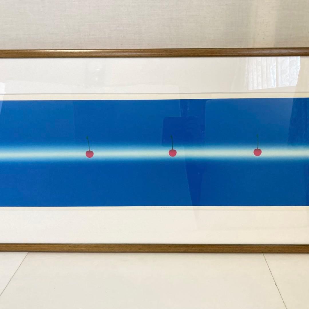 中村憲之 さくらんぼ シルクスクリーン 大型 横長 青色 ポップ モダン レトロ