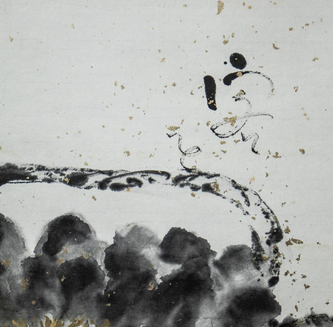 掛軸-967　川合誠司　黒牡丹　共箱　太巻　大幅　二重箱　客を待つ心も楽し籠の中