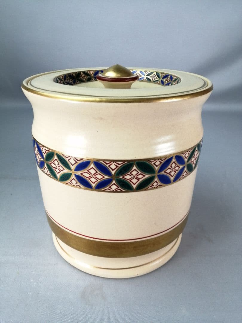 【茶道具】高台寺窯陶楽造　仁清写華七宝紋皆具　水指 建水 杓立 蓋置　水指400