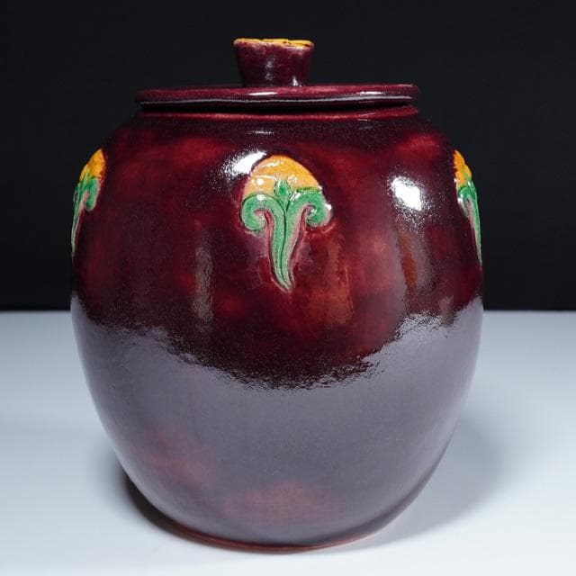 吉向蕃斉(七代松月)　三彩貼花文水指　共箱　茶道具　楽焼　大阪