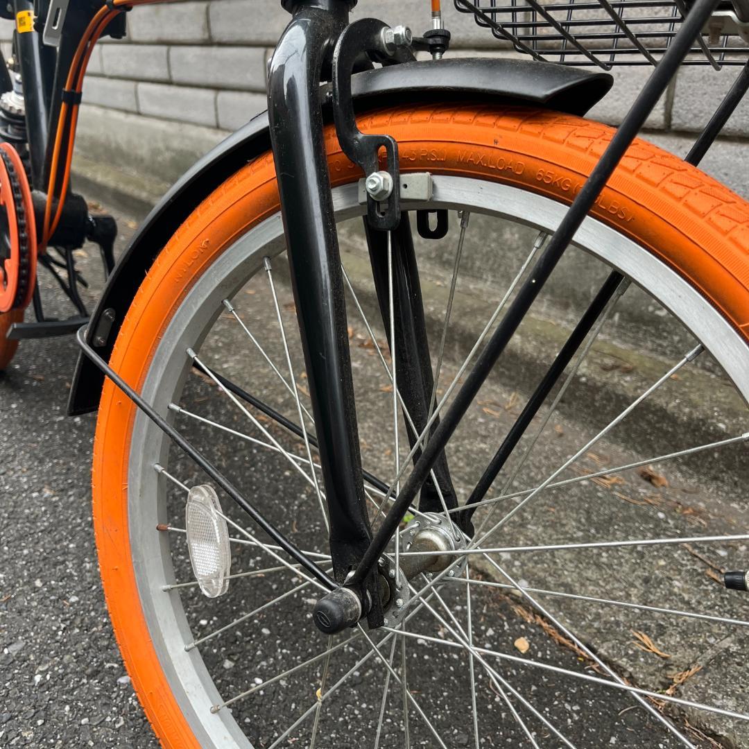 折りたたみ自転車、20インチ、黒とオレンジ色/ ピックアップのみ