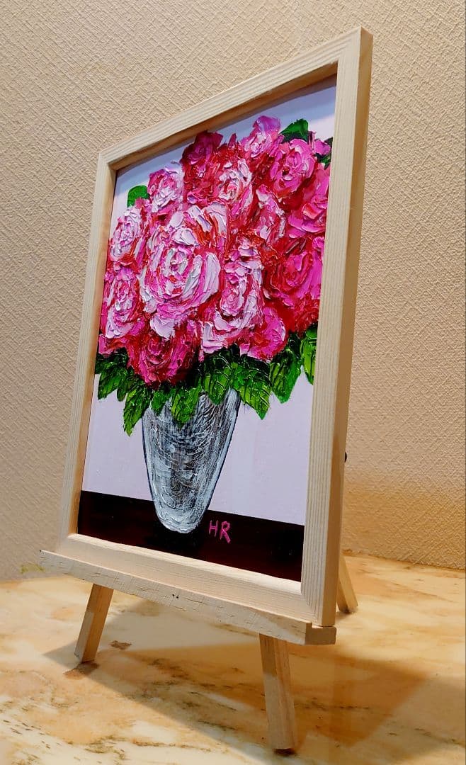 油絵 絵画【ピンク薔薇】【Ａ4】