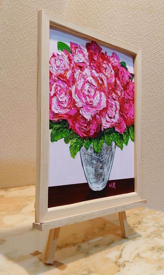 油絵 絵画【ピンク薔薇】【Ａ4】