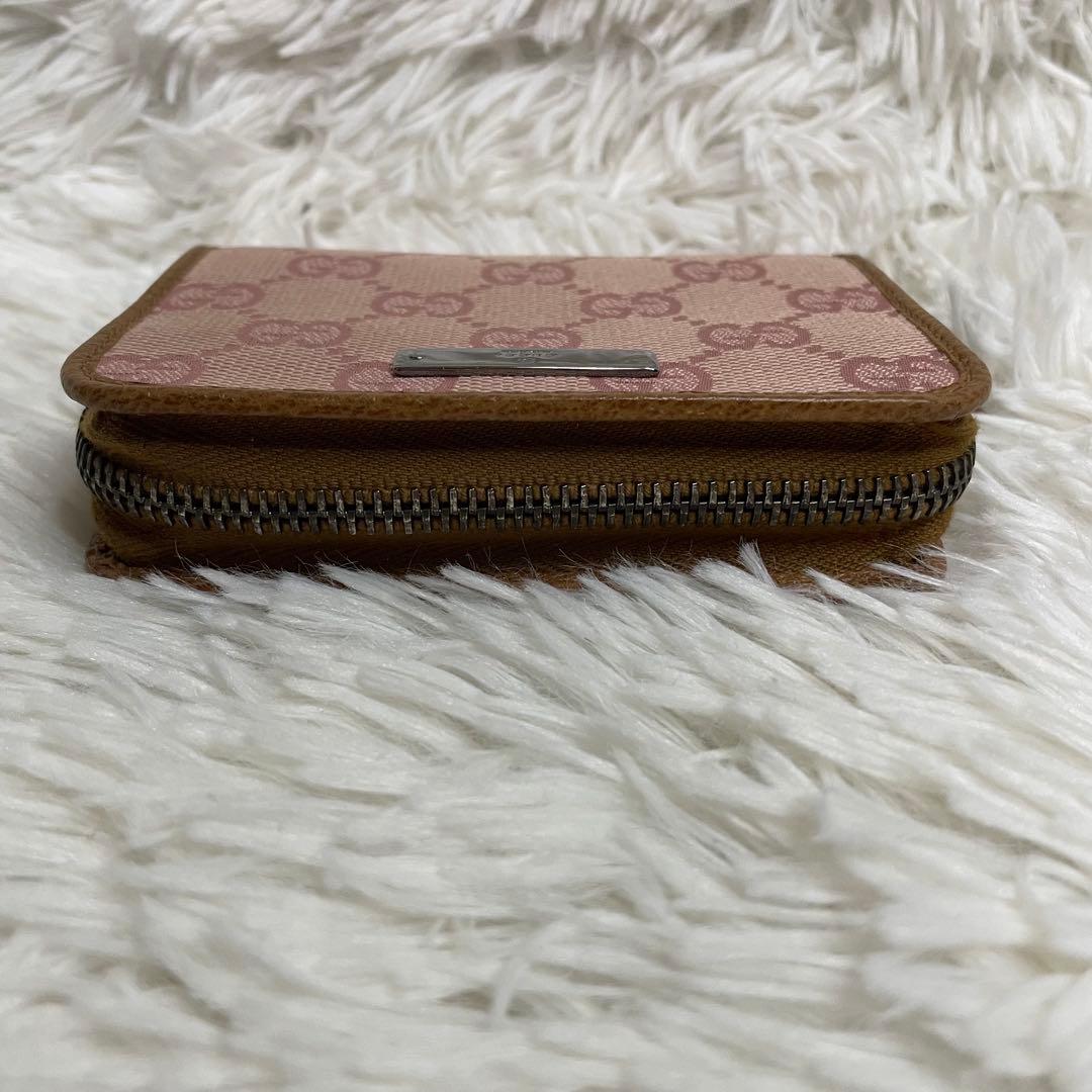 美品 GUCCI シマ　GG 　カード　ケース　ラウンドジップ　ピンク