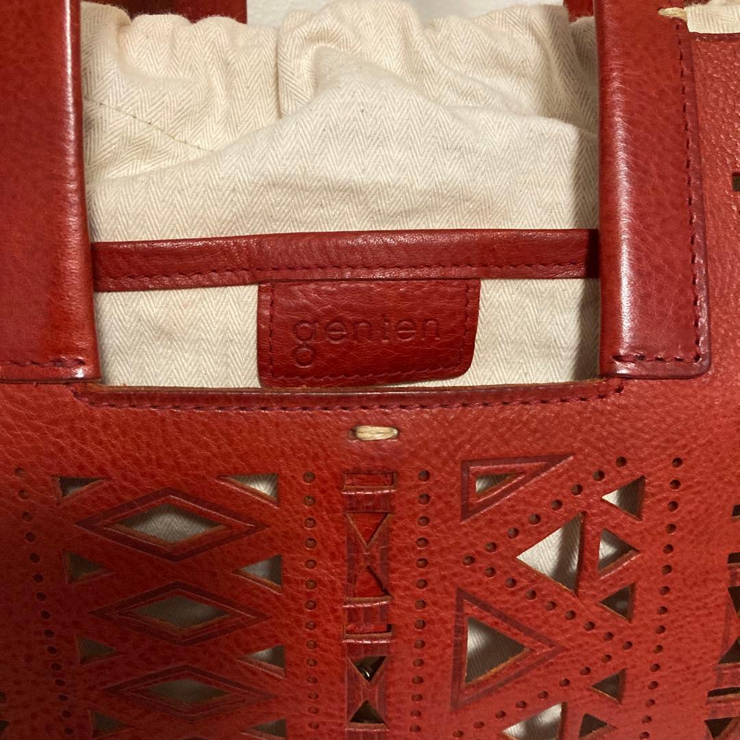 genten 赤レザー カットアウト トートバッグ