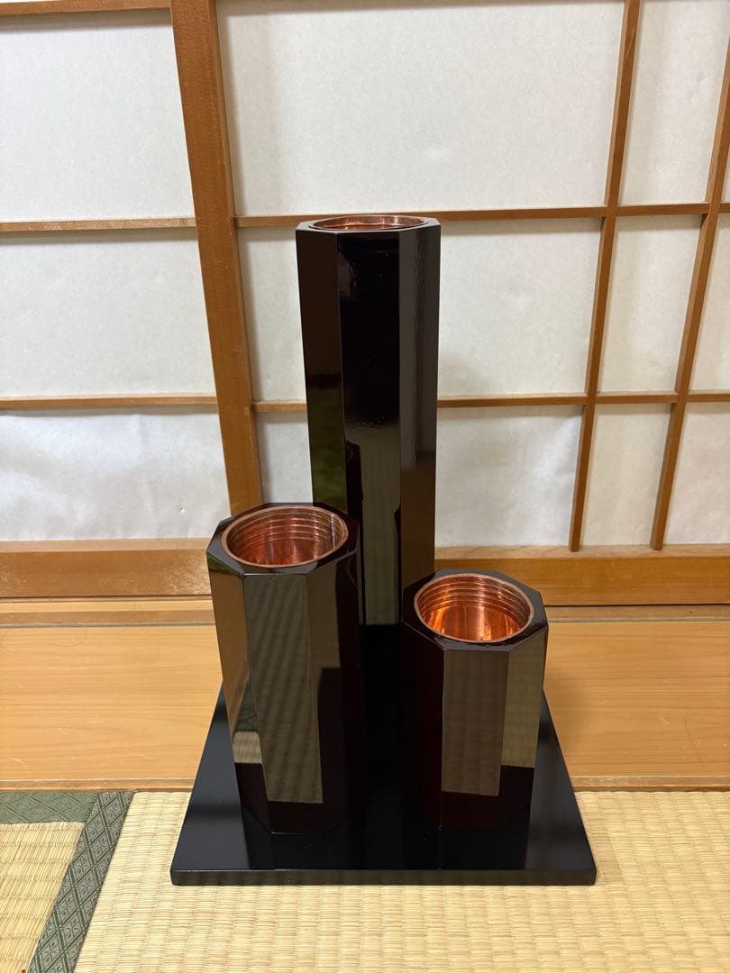 23 お値下げ！華道　短三管筒　寸胴　3本セット　花器　華道具　花入れ　真塗