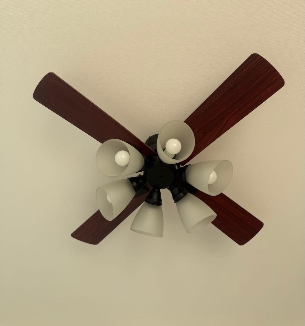 シーリングファンライト 6灯 LED リモコン付 木目調 天井照明 ブラウン