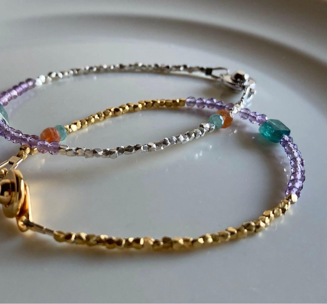 専用宝石質アメジスト×グランディディエライトカレンシルバーブレスレット⌖1134