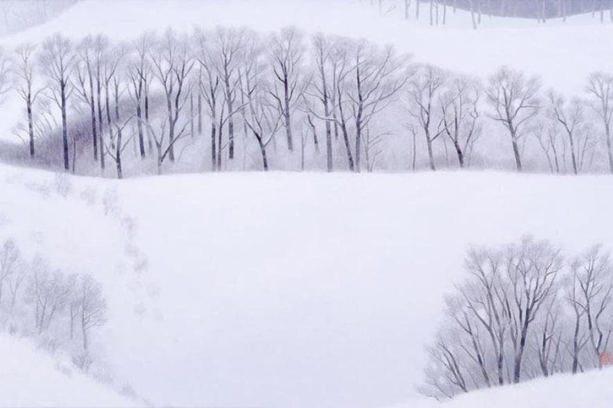 東山魁夷　「冬の旅」12号　岩絵具方式複製　証明シール有　エディション有