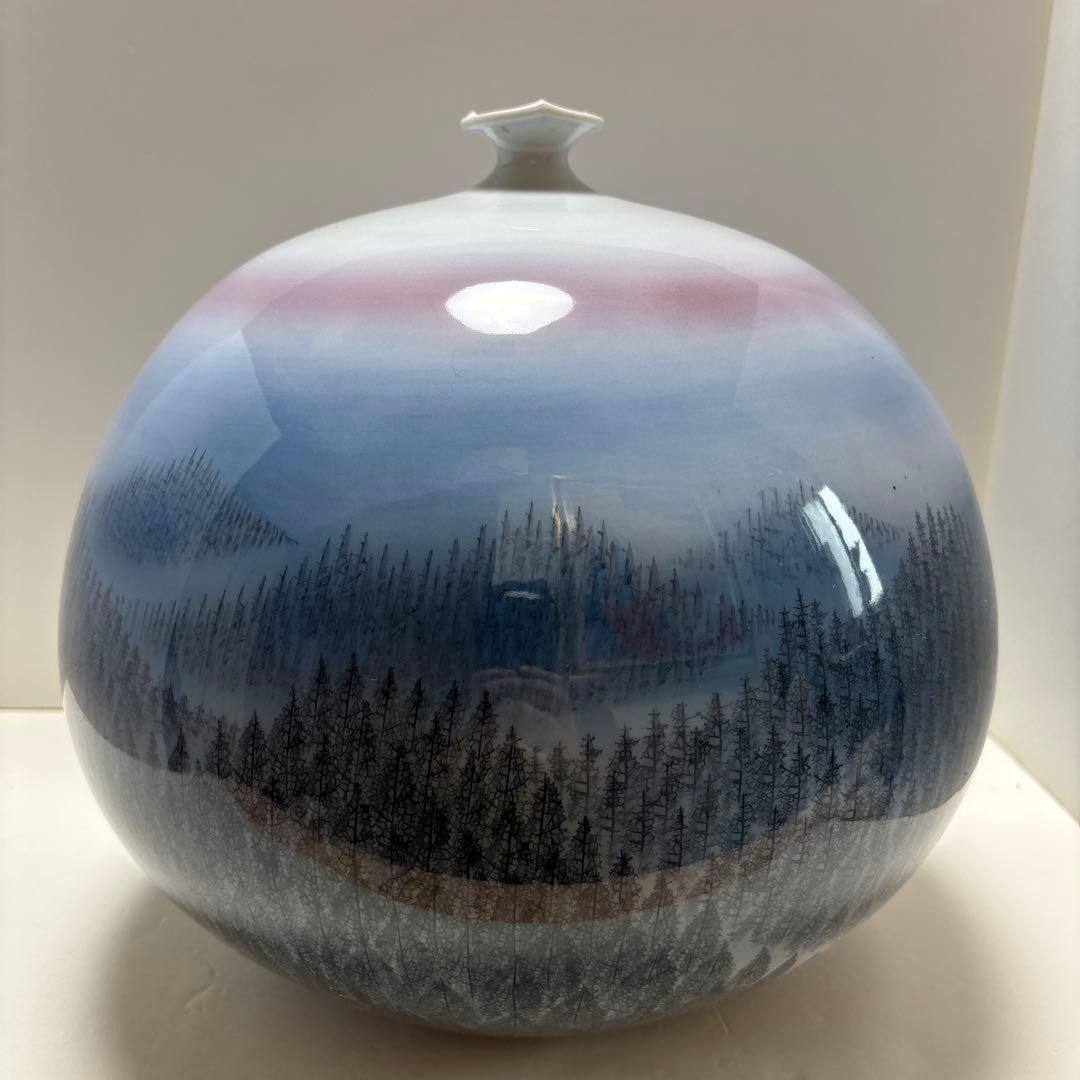 藤井朱明　「朝日」　陰刻銘　高さ約30センチ　名品　朱明窯　日展入選多数　本物