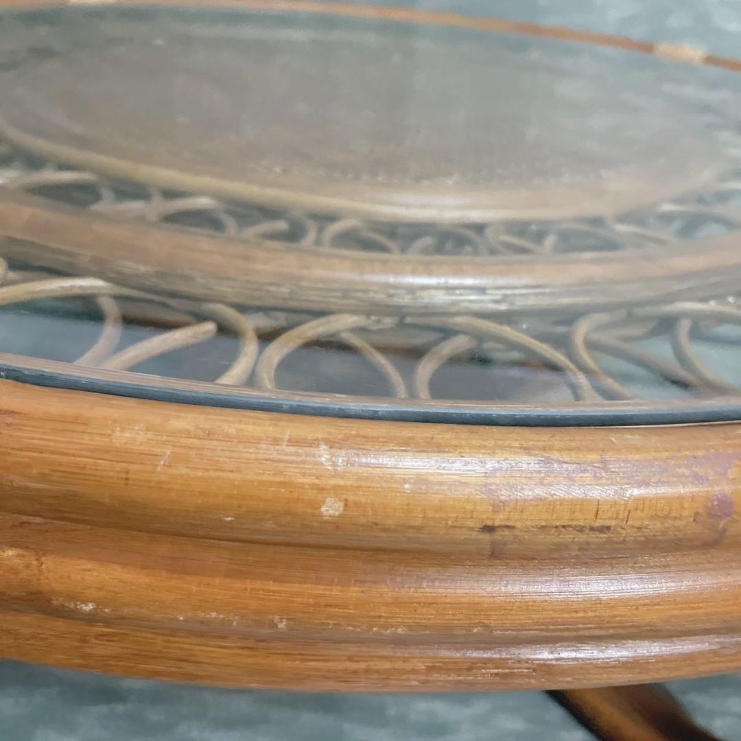 【高級ヴィンテージ】ラタンテーブル ラウンド 座卓 ちゃぶ台 籐家具 丸テーブル