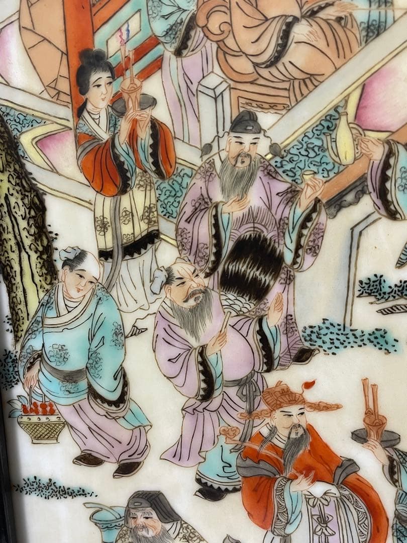 中国美術　人物の図　陶板画　硯屏