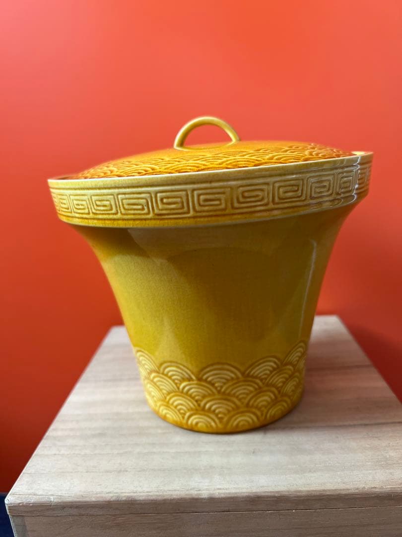 1493  十三代　横石嘉助　長崎三彩　波彫文　水指　茶道具　未使用