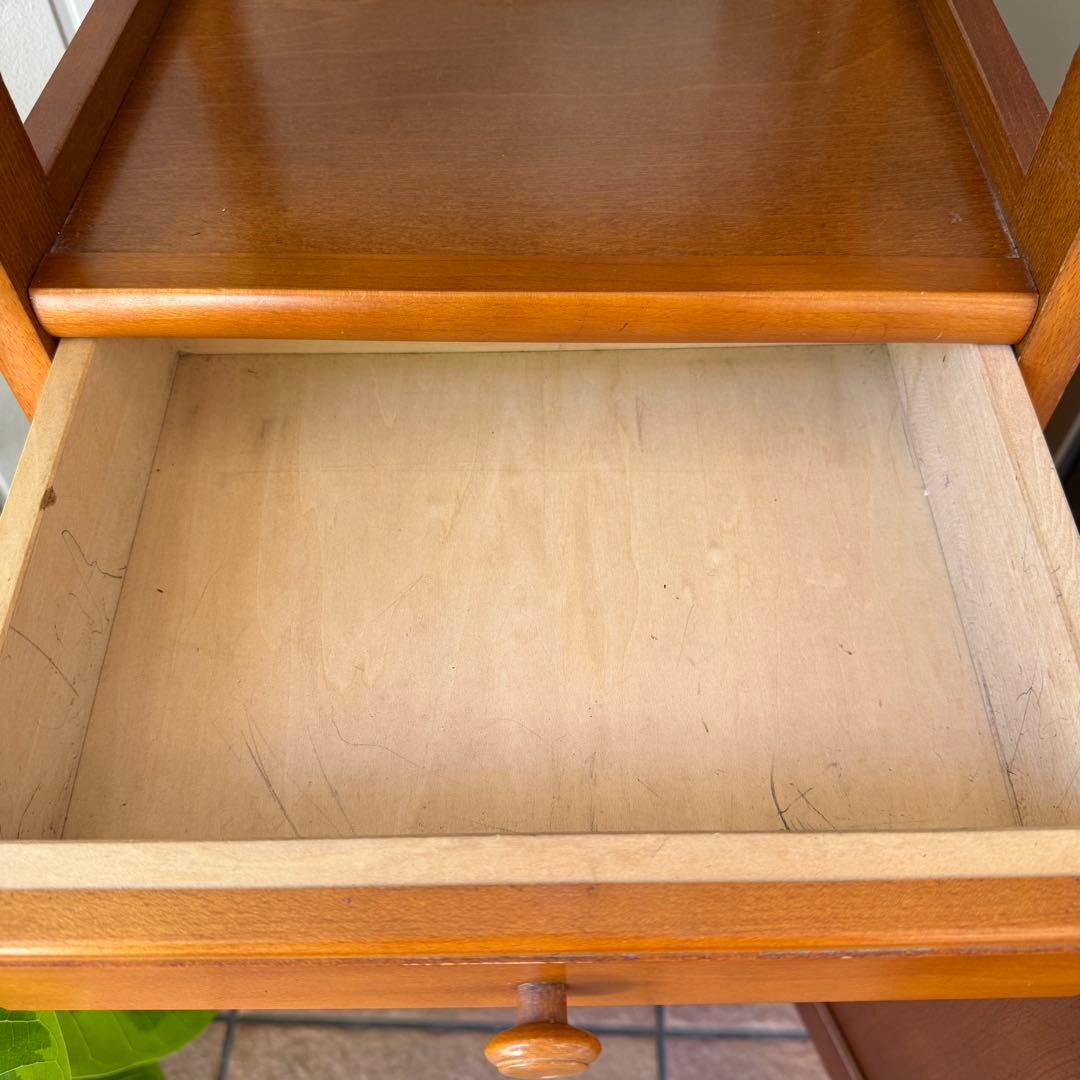 カリモク　ラタン　木製電話台・ファックス台 引き出し付き