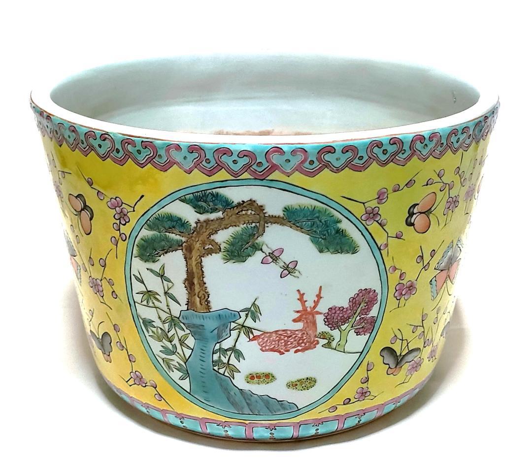 火鉢 黄色地に蝶々 松竹梅に鹿 Ad-210