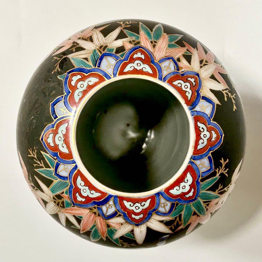 明治初期 香蘭社 褐地色絵竹林賢人図花瓶 有田焼 伊万里