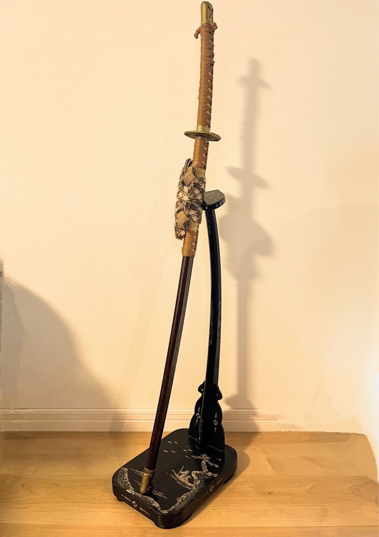 【希少】刀掛け 太刀掛け　螺鈿　一本掛け　模造刀　武具