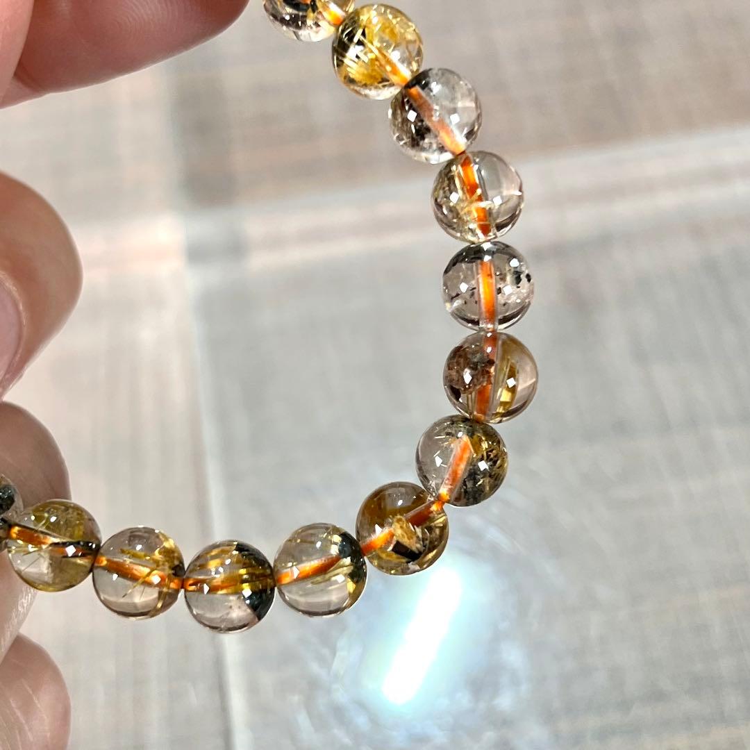金運強　太陽放射ルチルブレスレット　ヘマタイト　ルチルクォーツ　9