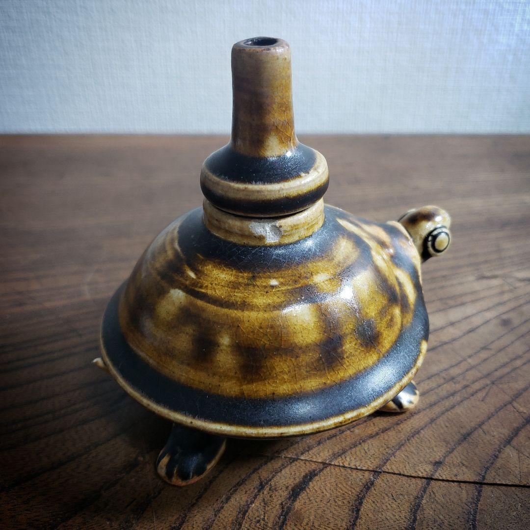 油燈　油壺　油灯　オイルランプ　陶器　亀　珍品　一輪挿し　花器　花瓶