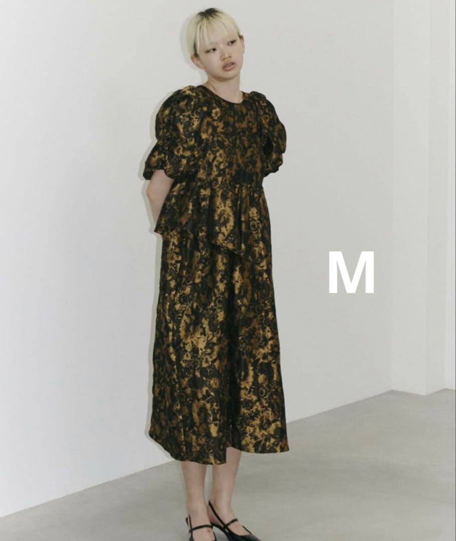 ANDRESD バブルスリーブジャガードドレス　ブロンズ